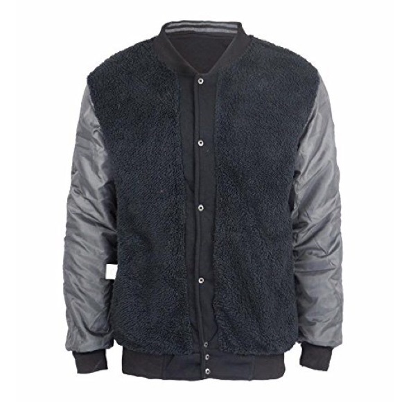Men's Sherpa Lined Fleece Varsity Bomber Jacket - Picture 3 of 4