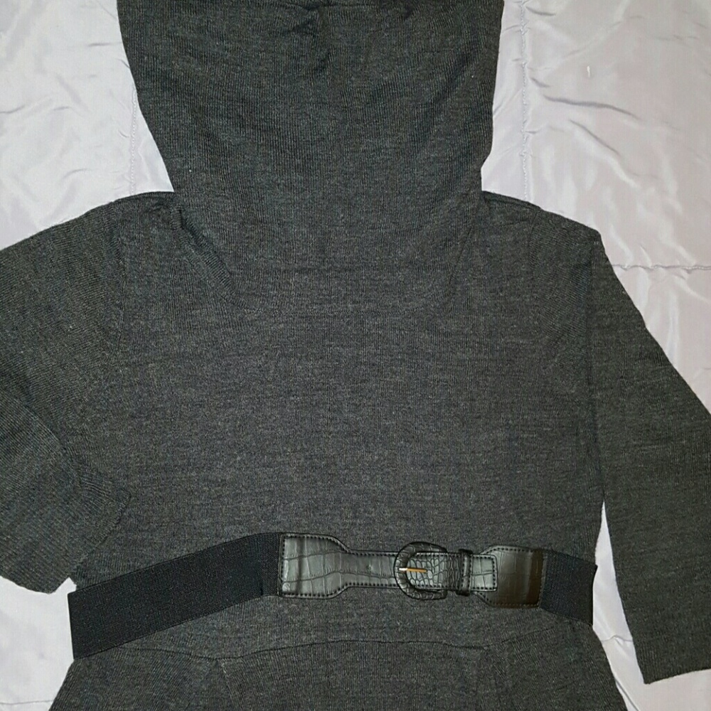 XL NWOT Charcoal Belted Sweater Dress