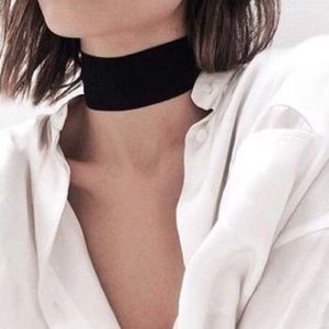 Thick wide black velvet choker