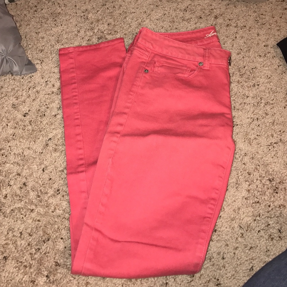 American Eagle Coral Pink skinny jeans size 6