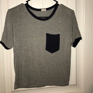 grey and navy blue t shirt