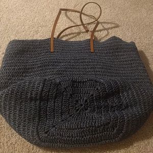 J crew Navy straw tote bag
