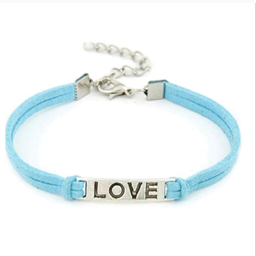 Jewelry | MINT BLUE LOVE LEATHER BRACELET