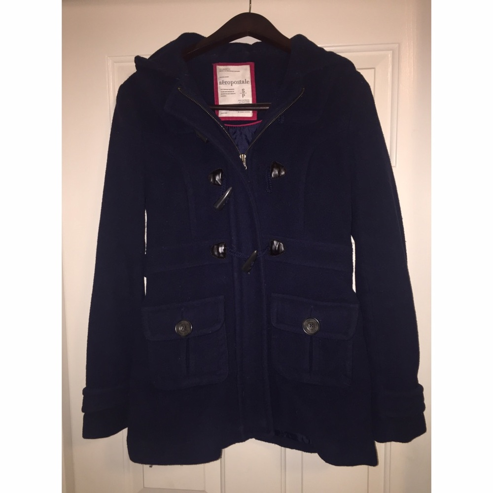 Navy blue hooded pea coast