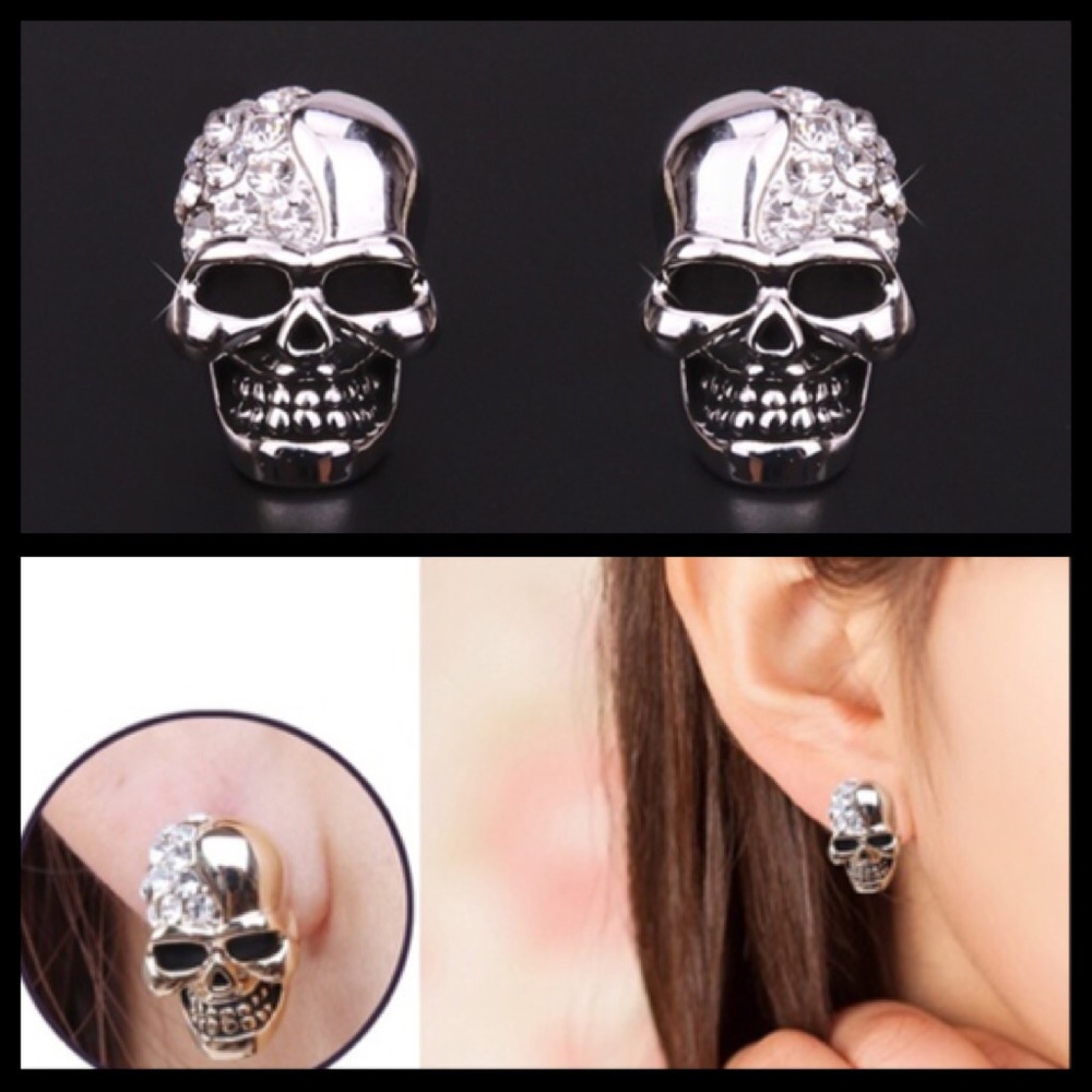 Silver Alloy Bling Skull Earrings🆕