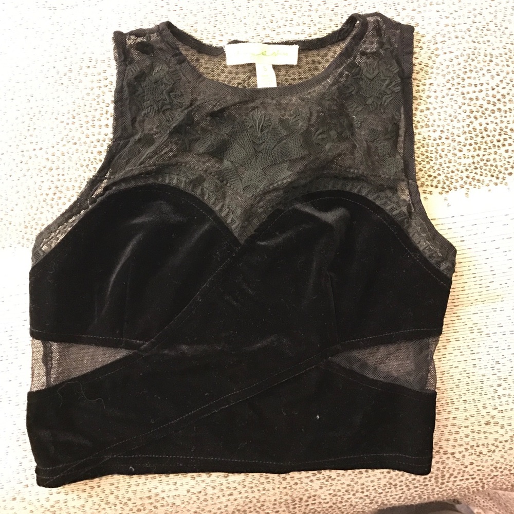 Bebe velvet and mesh crop top