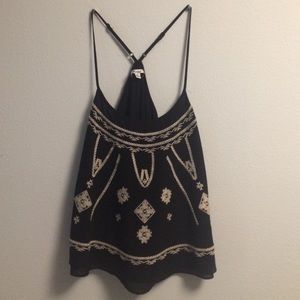 Black Peasant/Boho Style Embroidered Camisole