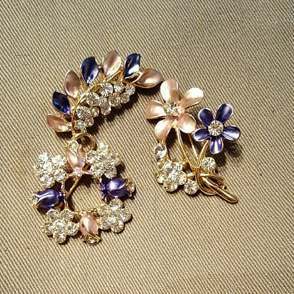 3 pc Purple Lilac sparkly rhinestones Brooch