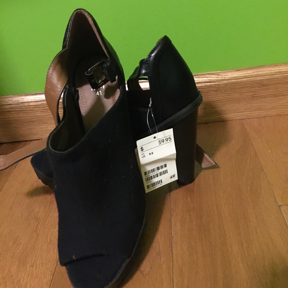 H&M peep toe dark blue suede booties size 9 1/2 - Picture 2 of 4
