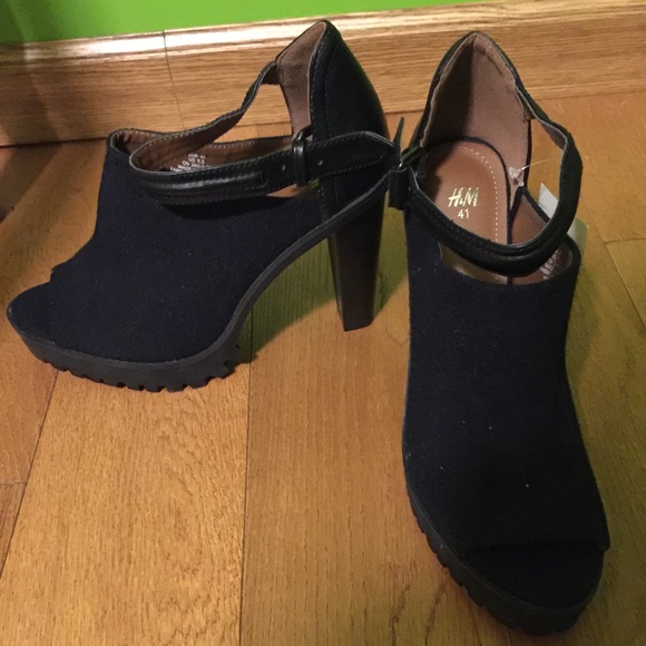H&M peep toe dark blue suede booties size 9 1/2 - Picture 4 of 4