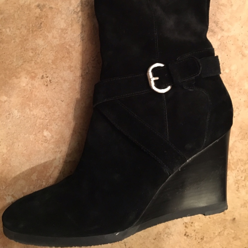 Franco Sarto Suede Wedge Heel Black Boots