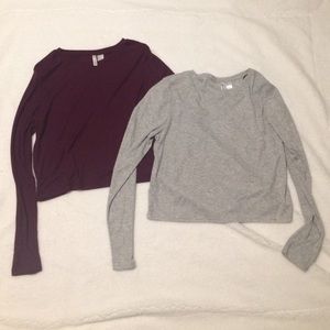 BUNDLE - Long Sleeve Ribbed Crop Top (Gray&Maroon)