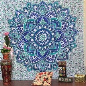 Teal and grey tapestry