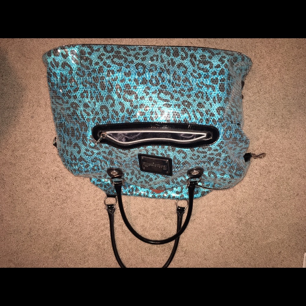 Betsey Johnson Aqua Cheetah Sequin Weekender bag
