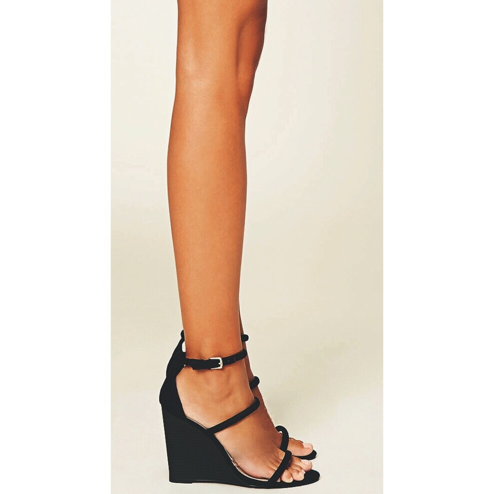 Black Wedge 3 Strap Sandals