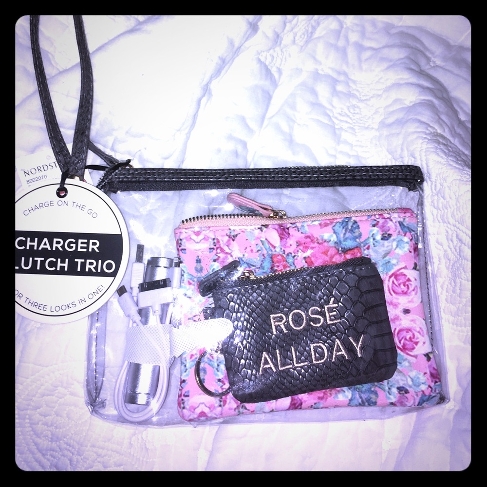 NWT travel bags and charger set Rose all Day