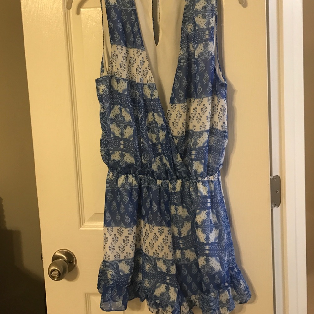 Blue and white mumu romper
