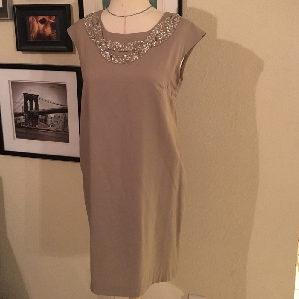 Luxe Beige Beade Mod Shift Dress
