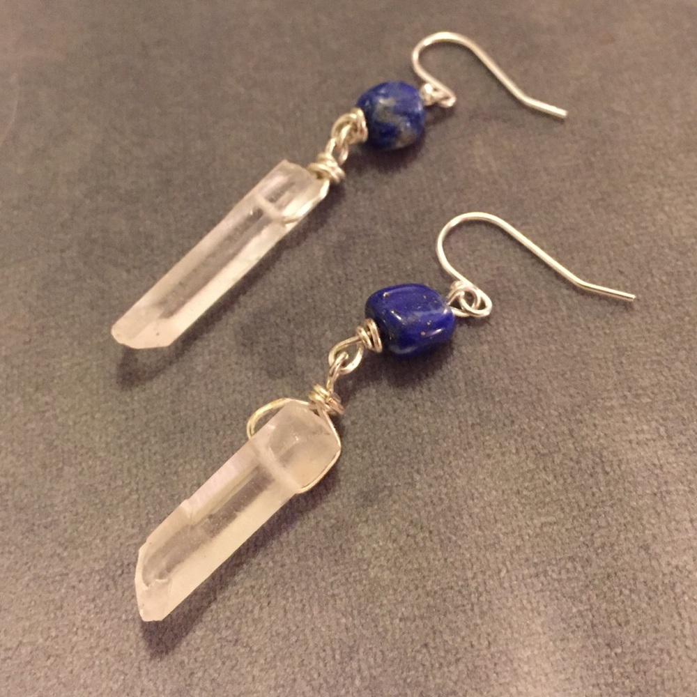 Lapis and Quartz earrings Sterling silver hooks