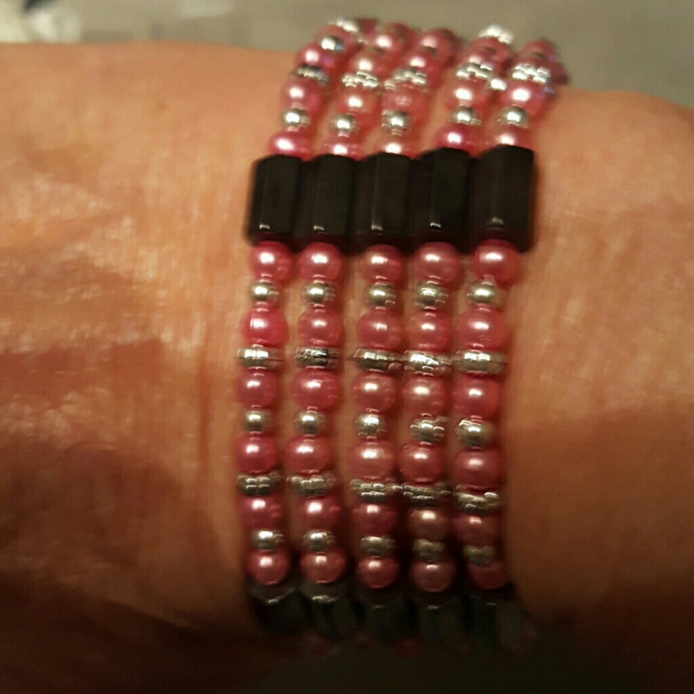 Magnetic Pink tiny faux pearl Bracelet