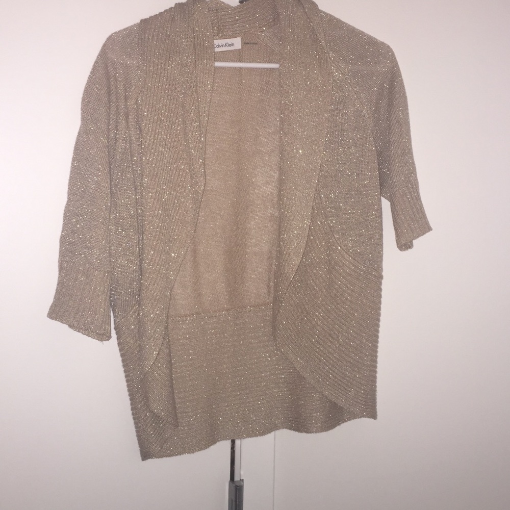 Calvin Klein beige sparkly cardigan shrug medium