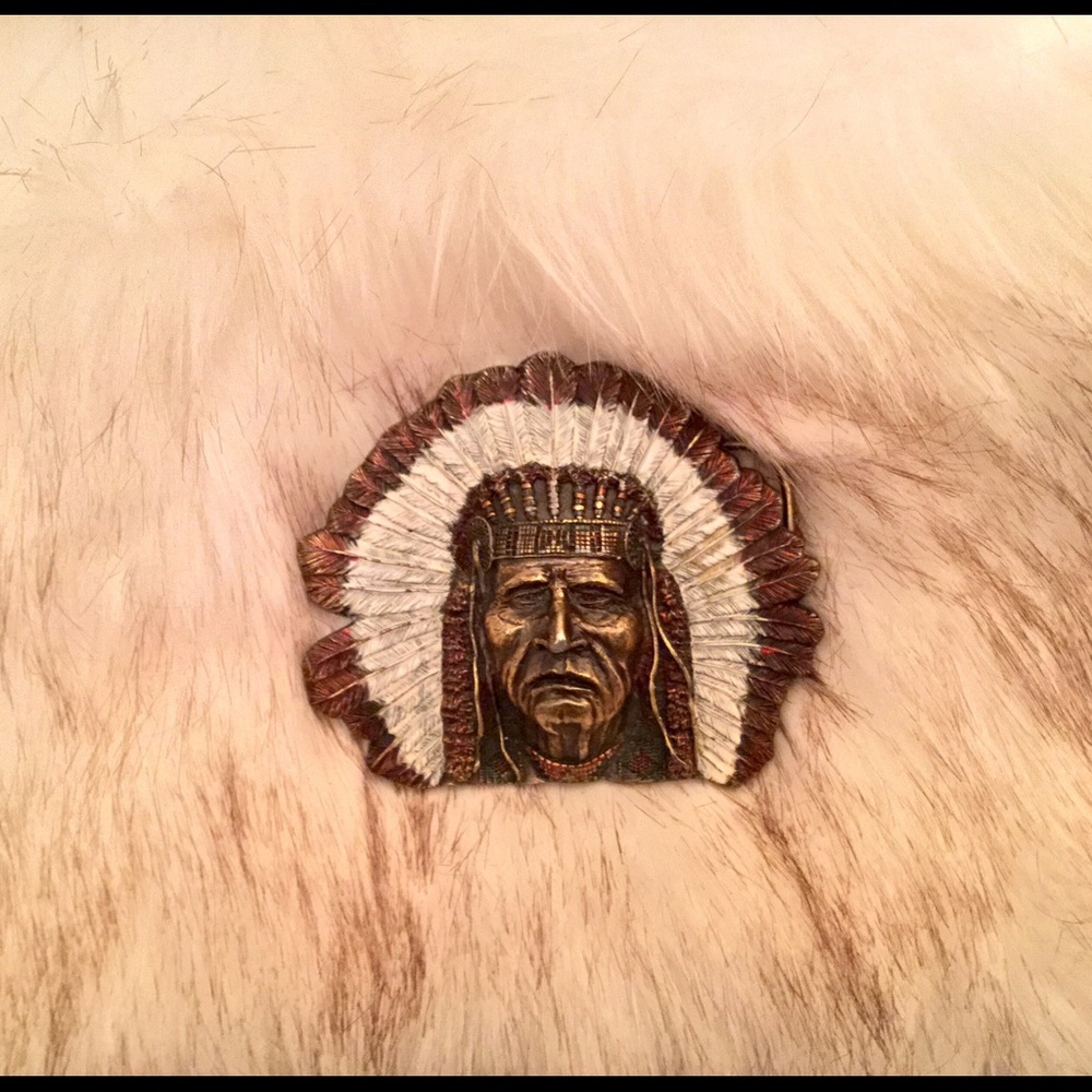 Native American cheif large pewter belt buckle