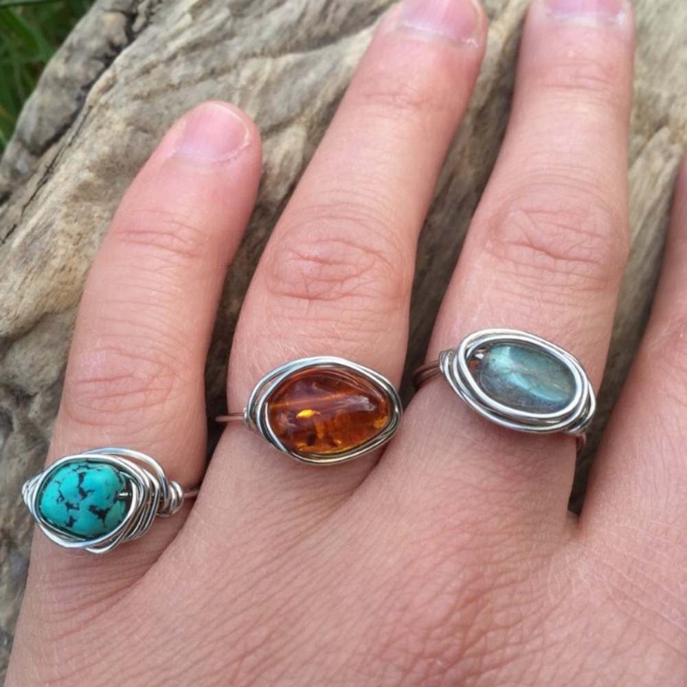 Custom crystal wire wrapped rings