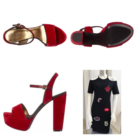 Nine West 9.5 Carnation deep red platform heels - Picture 3 of 4