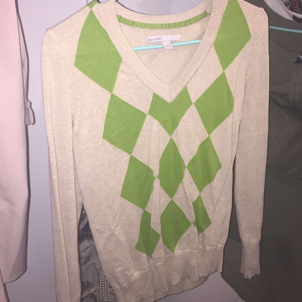 Old navy argyle sweater green beige v-neck small