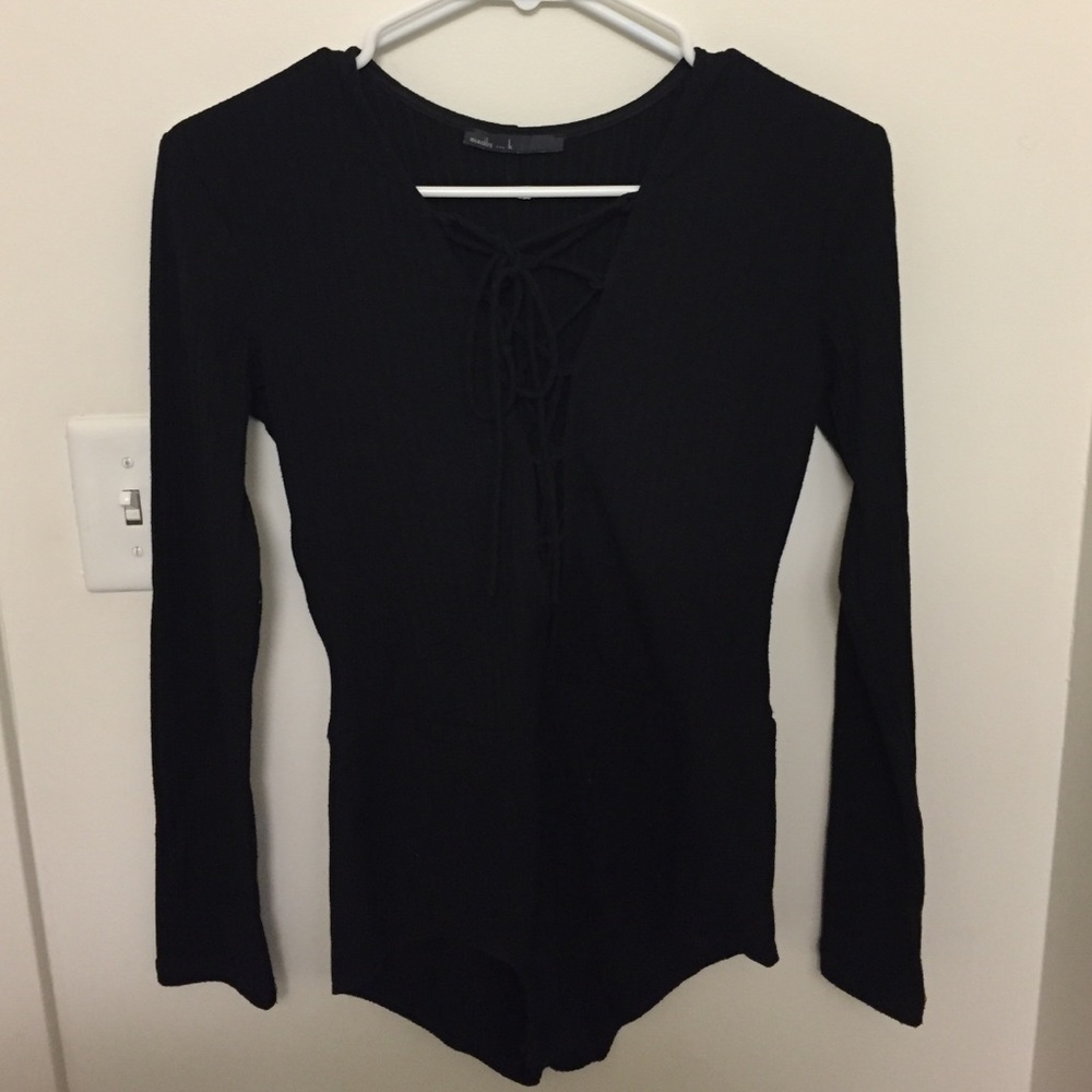 Long sleeve lace up bodysuit