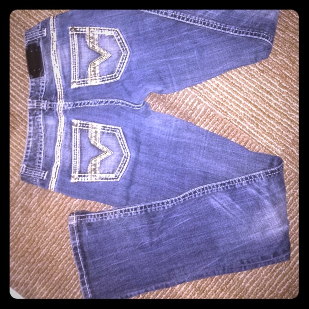 Rock & Roll Cowgirl dark wash jeans, gold detail