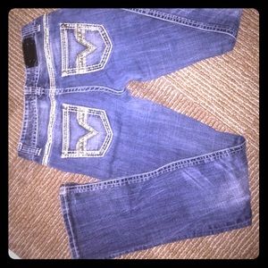 Rock & Roll Cowgirl dark wash jeans, gold detail