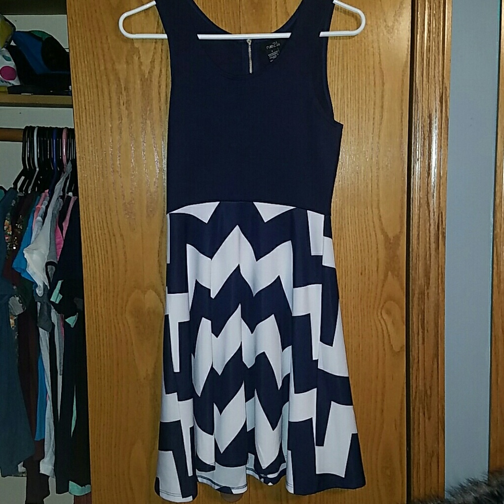 Navy and white chevron dress