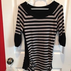 Gray black stripe sweater with side ruching