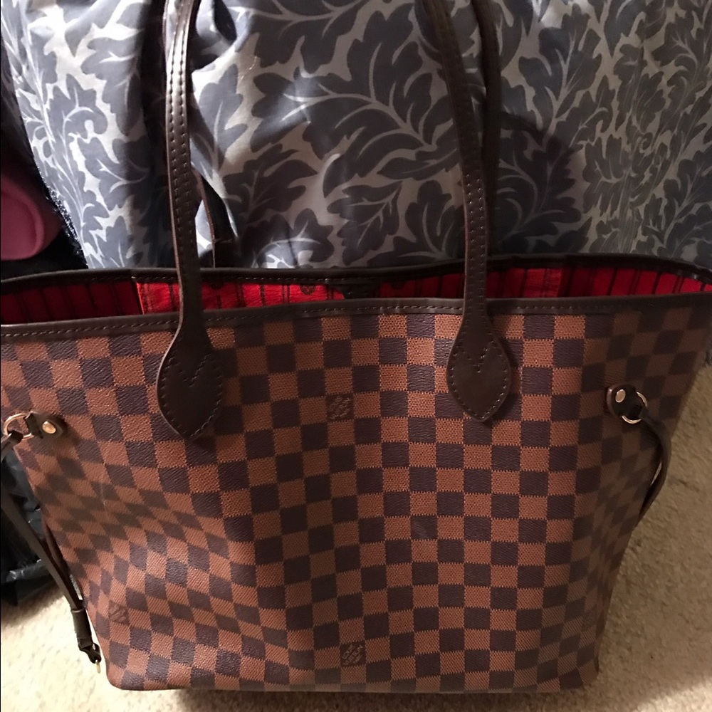 Large brown checkered tote