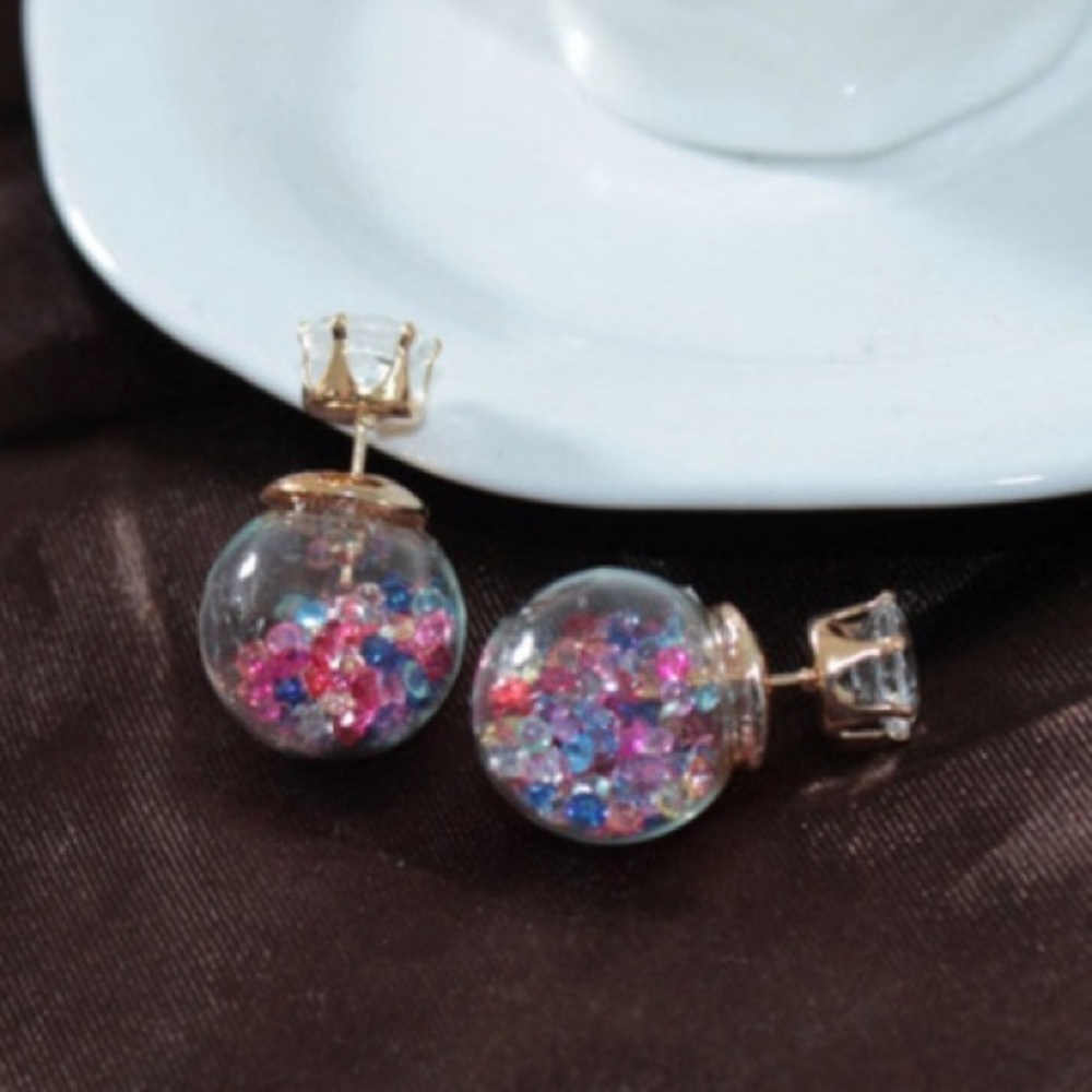 Multi Color Crystal Ball Pearl Stud Earrings
