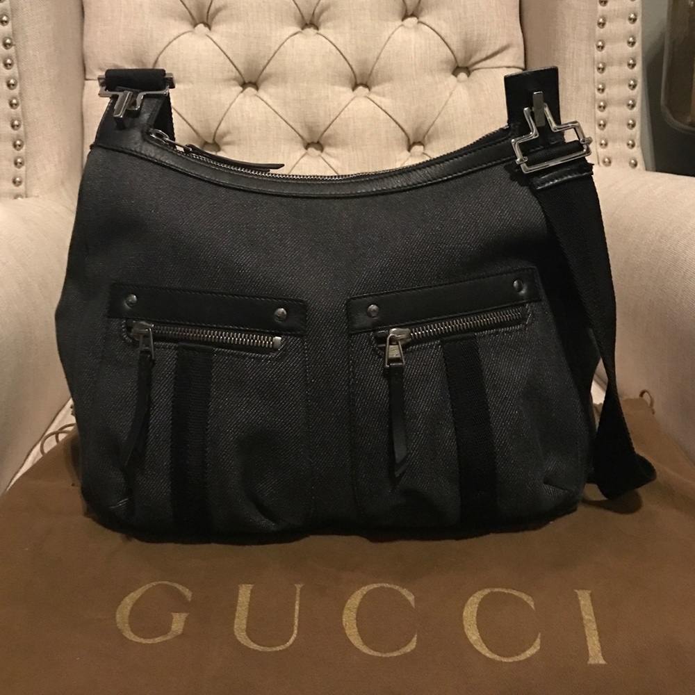 Authentic Gucci cross-body grey denim bag
