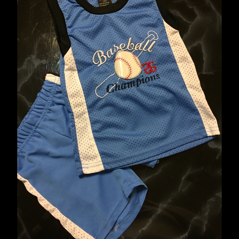 Just adorable-Baseball short outfit. (Blue/white)