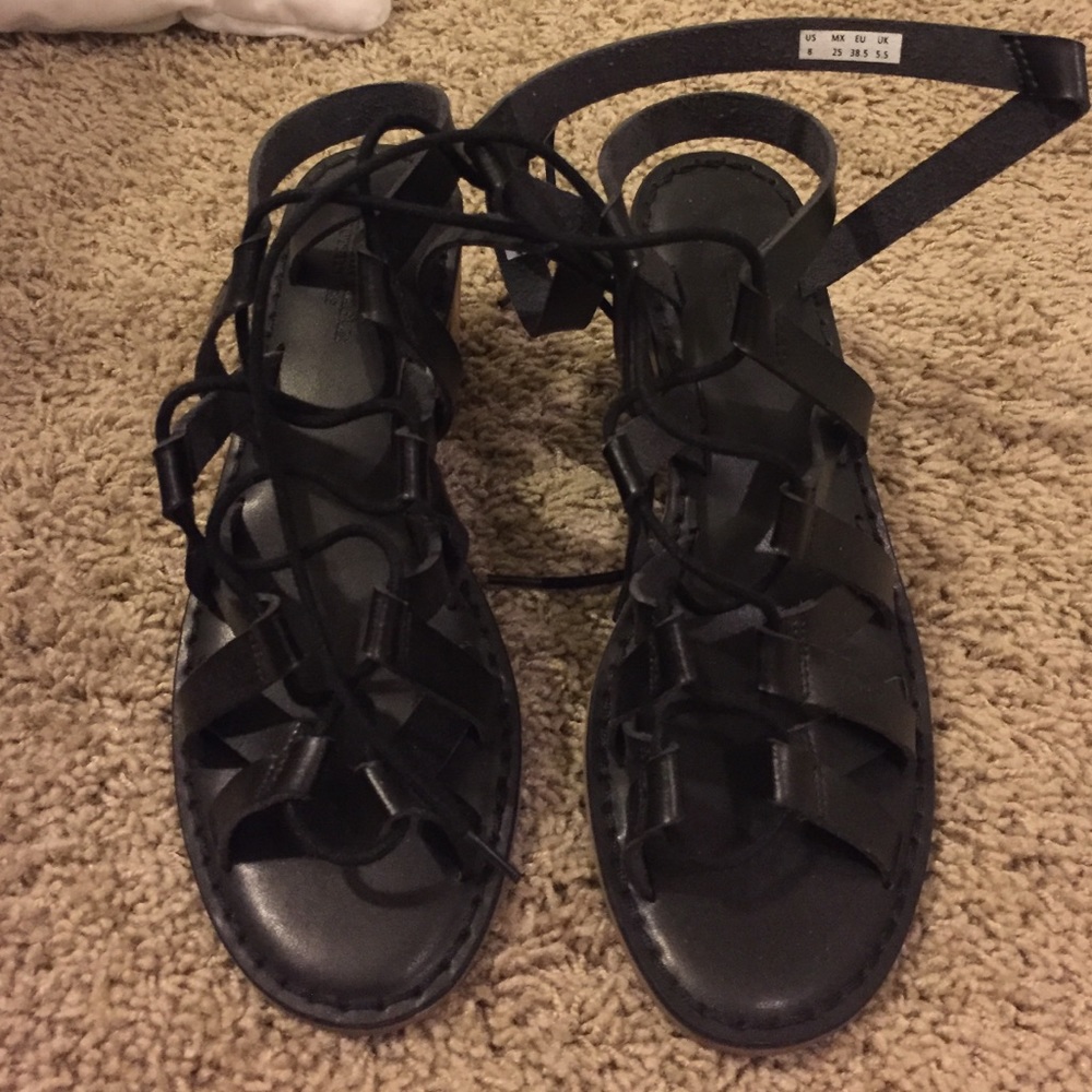 Strappy black heeled sandals