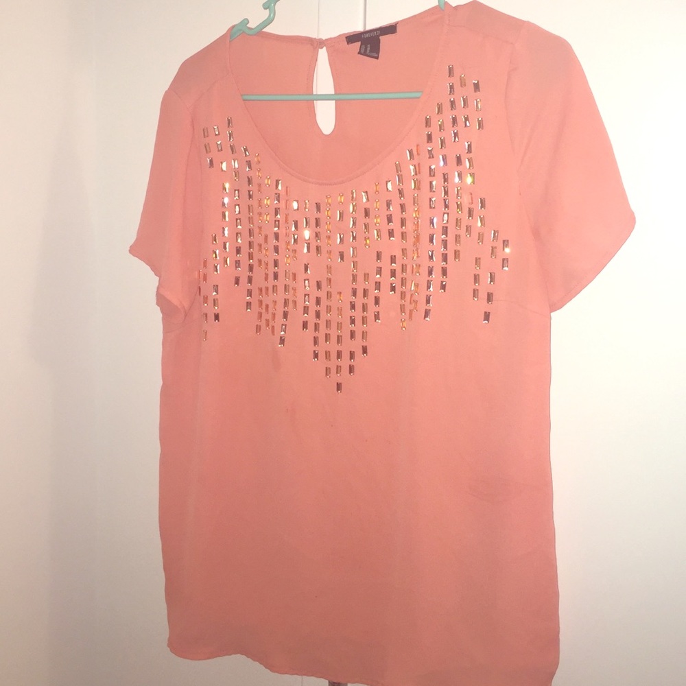Forever 21 coral embellished jeweled blouse m
