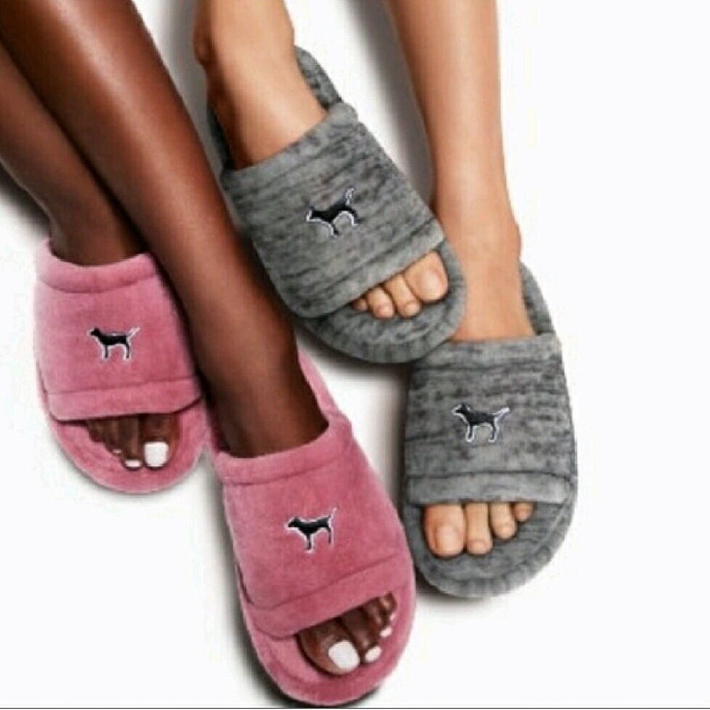 Grey and black Pink slippers