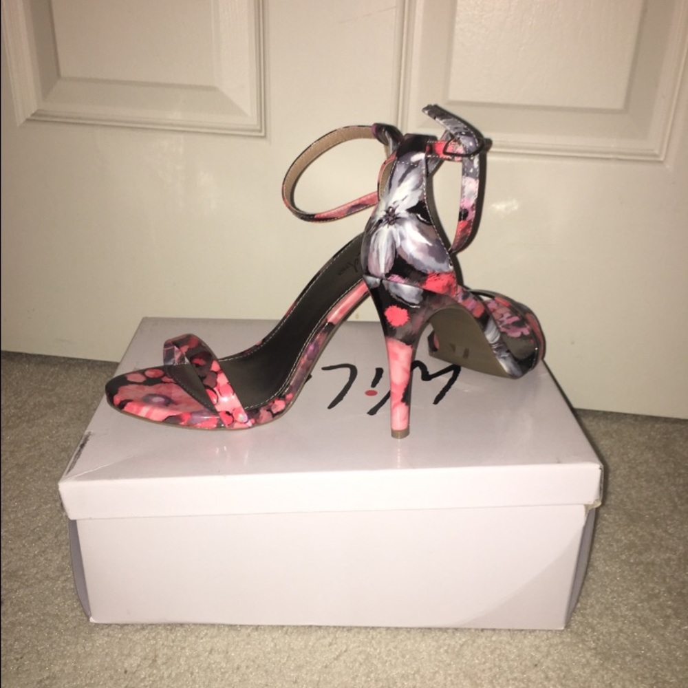 Pink floral ankle strapped heels