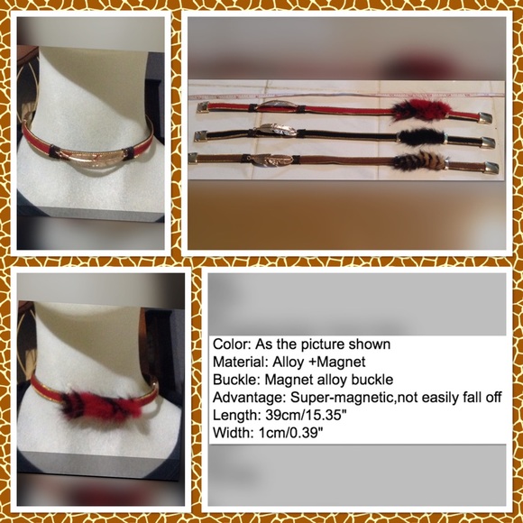 Leather warp wristband leaf fur punk bracelet - Picture 2 of 2