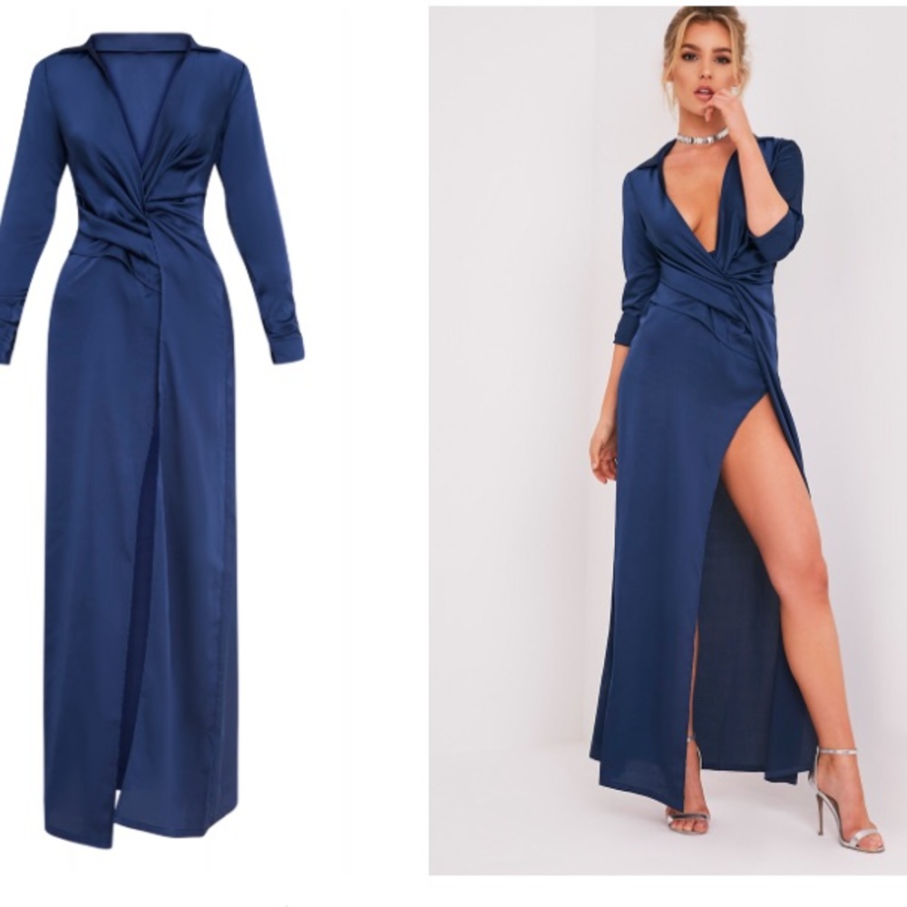 Navy twist long sleeve maxi dress