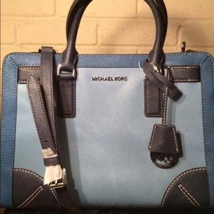 Michael Kors blue panel Dillon medium satchel