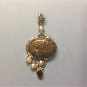 Sterling Silver ocean Jasper Natural Stone Pendant