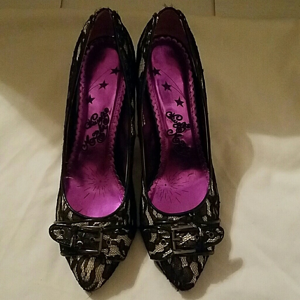 Naughty Monkey "Secretary" Black Lace Heels