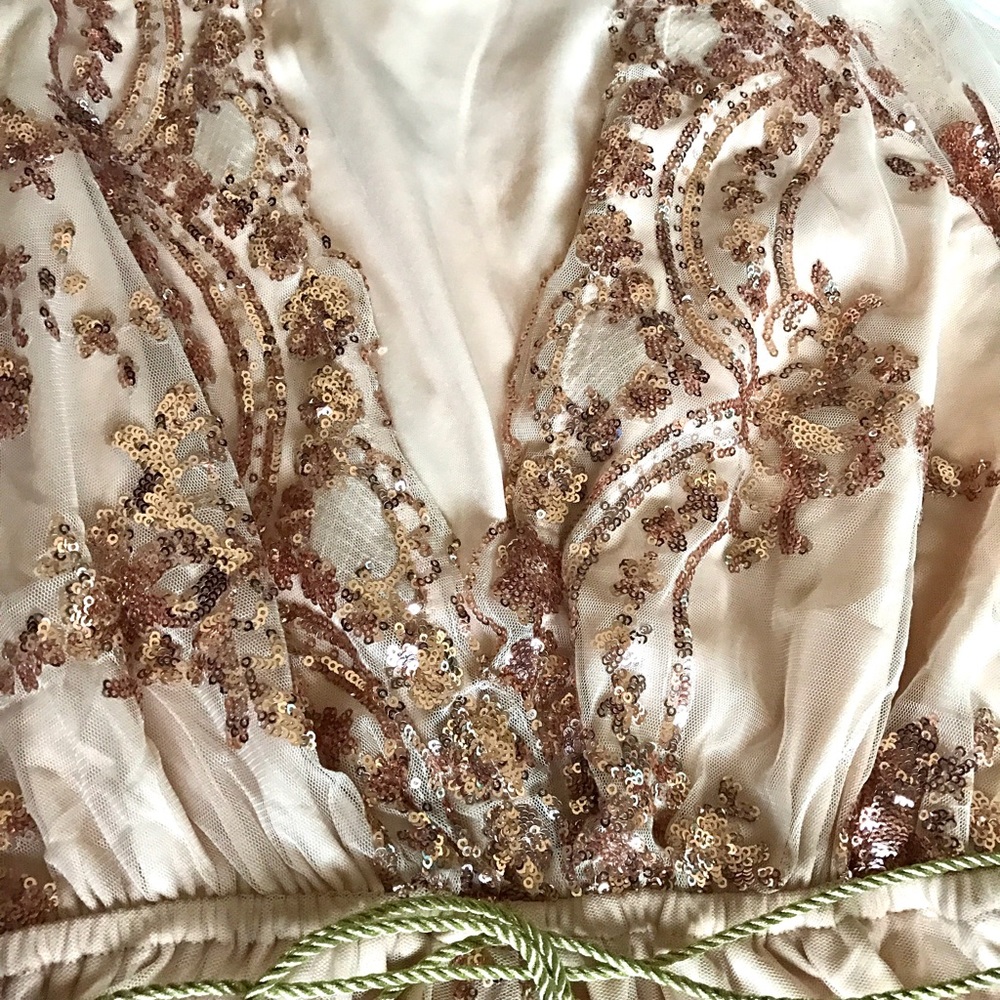 Rose Gold Sequin Sheer Romper Party Outfit - Picture 7 of 8