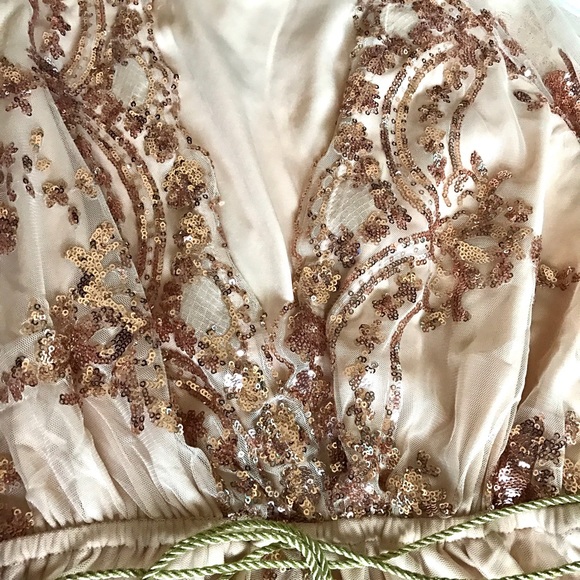 Rose Gold Sequin Sheer Romper Party Outfit - Picture 7 of 8