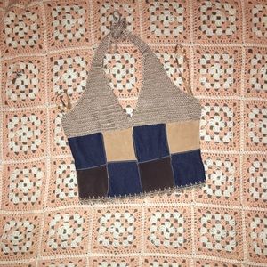 Wilson leather Hippie 70s Patchwork Halter Top
